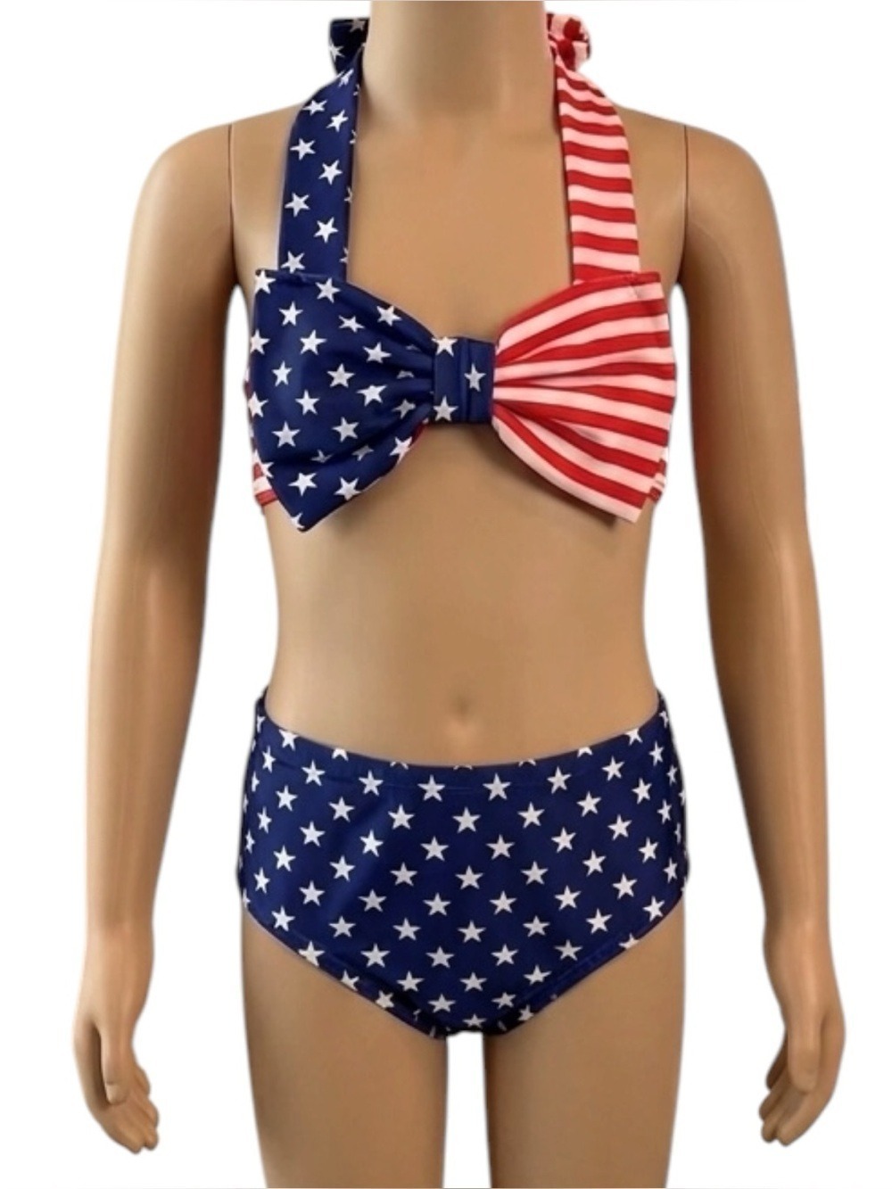 American Flag Bow Bikini Set Toddler Size 4 (100) Red White Blue Patriotic Swims